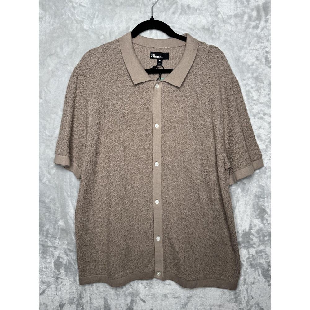 The Commons Sweater Mens XL Brown Short Sleeve Button Front Cotton Preppy NEW